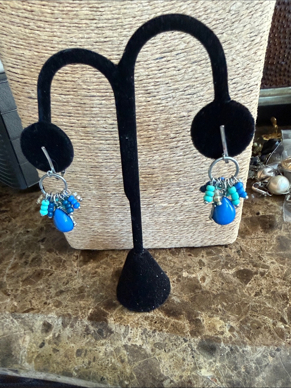 Handcrafted Blue & Turquoise Bead Dangle Earrings clip style I can change them